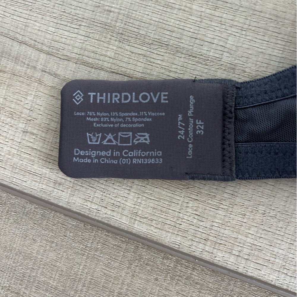 Thirdlove All Day Lace 24/7 Contour Plunge Bra Dark Grey 32F NWT - Picture 5 of 6